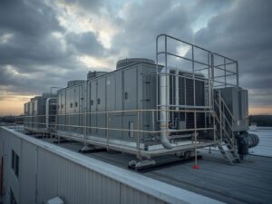 Chiller industrial instalado en azotea para climatización centralizada.
