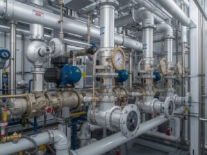 Válvulas y componentes para sistemas de agua helada en HVAC.