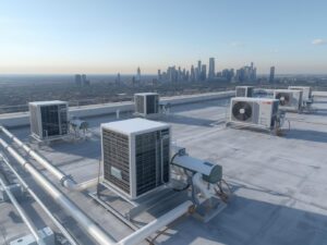 Sistema VRF instalado en edificio corporativo con múltiples zonas de control.